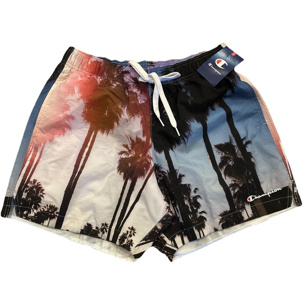NWT Champion Swim Shorts Palm Tree Print Men's Medium 5" Inseam Pool Boat Beach